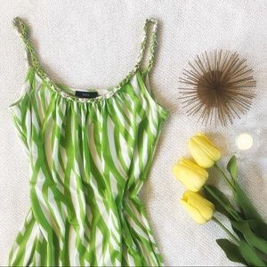Green and White Dress with Chain Details on Straps